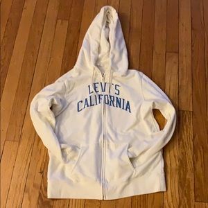 White Levi’s Zip Hoodie w/ Blue Letters